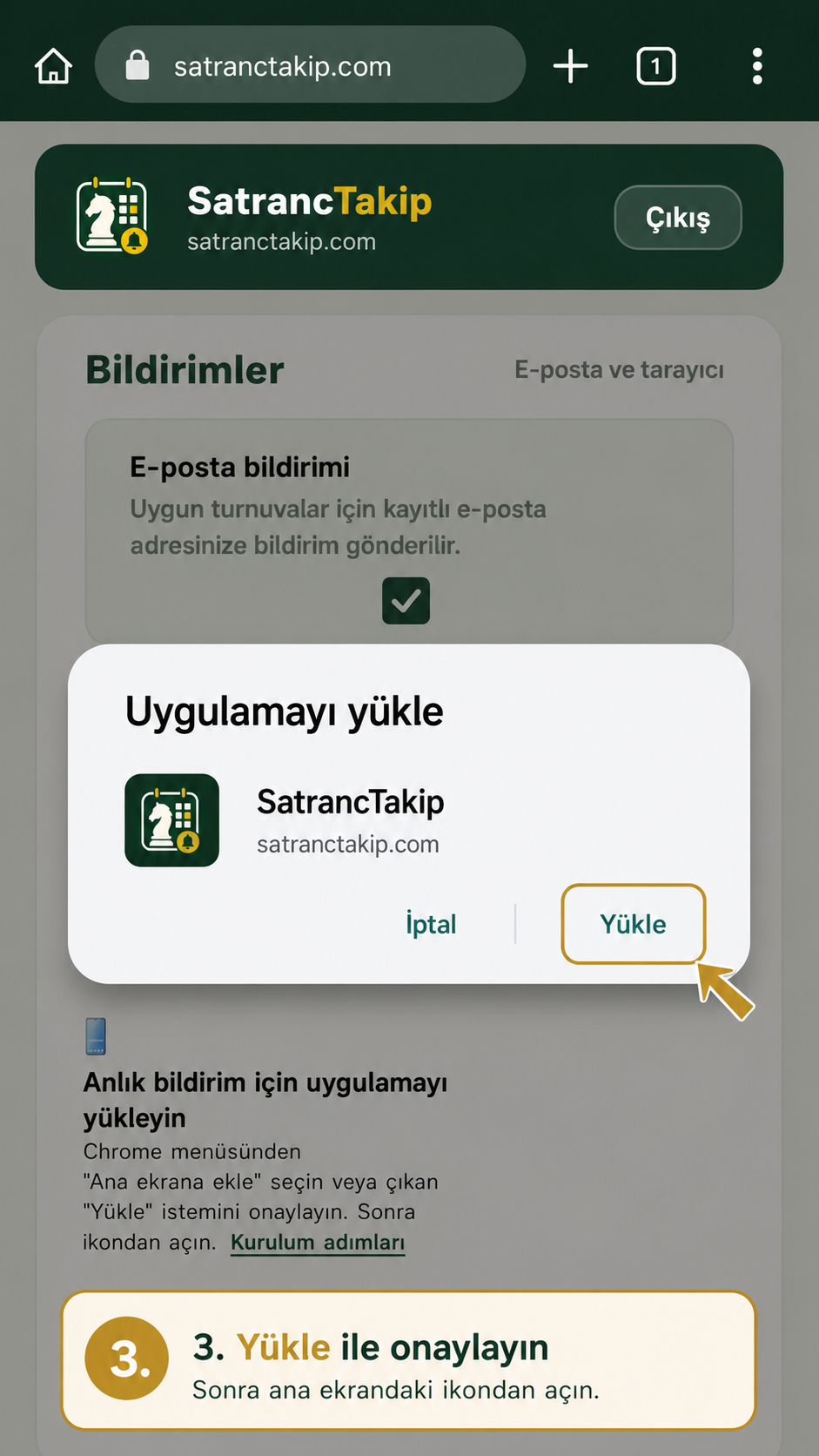 Adım 3: Yükle düğmesiyle uygulamayı onaylayın